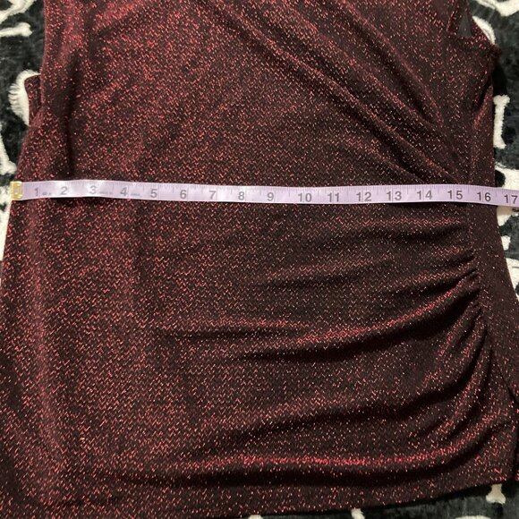 JESSICA Sparkly metallic dark red black short-sleeve draped top ~ LARGE XL shirt - Picture 10 of 13